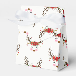 Vintage Modern Floral Reindeer Holiday Whimsical Favor Box