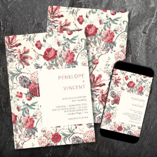 Vintage Modern Floral Wedding Invitation
