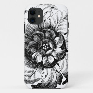 Vintage Modern Flower Design in Black and White iPhone 11 Case