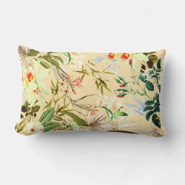 Vintage Modern Flower Tiger Jungle Tropical Lumbar Pillow (Front)