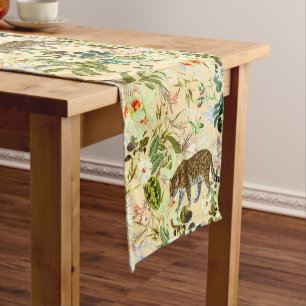 Vintage Modern Flower Tiger Jungle Tropical Short Table Runner