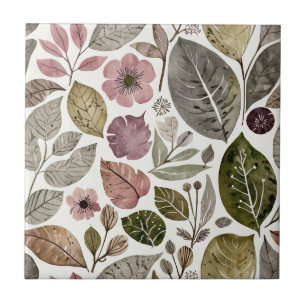 Vintage Modern Flowers & Leaves Tile