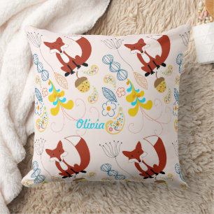 Vintage Modern Fox Acorn Woodland Pink Pillow