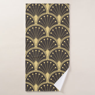 Vintage modern geometric tiles pattern. golden lin bath towel