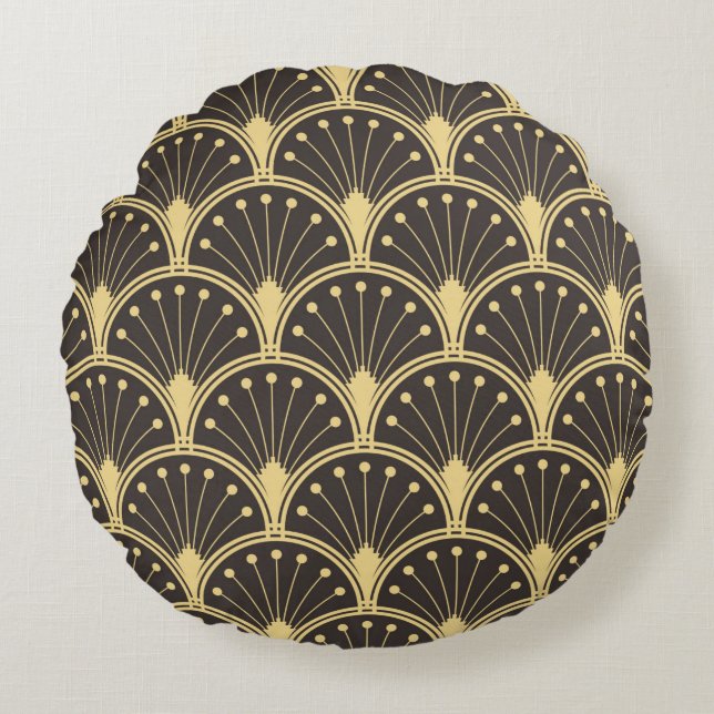 vintage modern geometric tiles pattern. golden lin round pillow (Front)