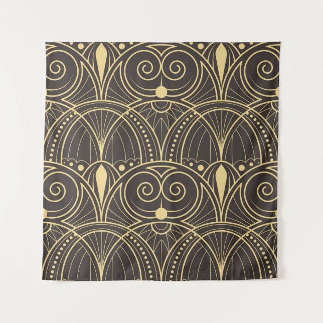 vintage modern geometric tiles pattern. golden lin tapestry (Front)