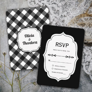 Vintage Modern Gingham Wedding RSVP Cards