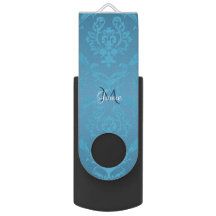 Vintage Modern Glam Turquoise Damask USB Drive