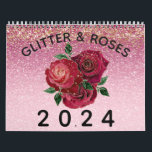 Vintage Modern Glitter and Roses Glam Floral 2024 Calendar<br><div class="desc">This chic, girly, glam design features bouquets of vintage modern watercolor roses sprinkled and edged in gold glitter, in a range of colours, including tints and shades of white, pink, coral, red, blue and purple, with a different image for each month. Behind each month's bouquet is a colourful ombre glitter...</div>