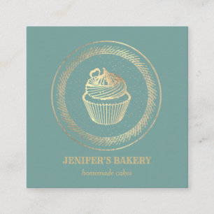 Vintage modern gold foil cupcake homemade bakery square business card