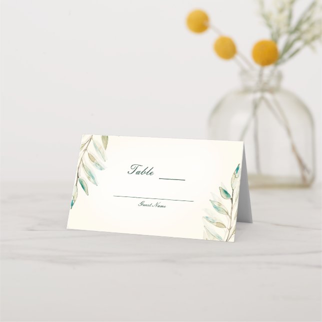 Vintage Modern Greenery Eucalyptus Leaves Wedding Place Card (Back)