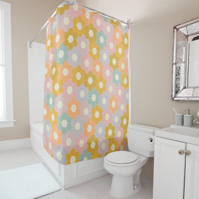 Vintage Modern Hexagon Flower Pattern in Pastel (In Situ)