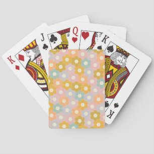 Vintage Modern Hexagon Flower Pattern in Pastel Playing Cards