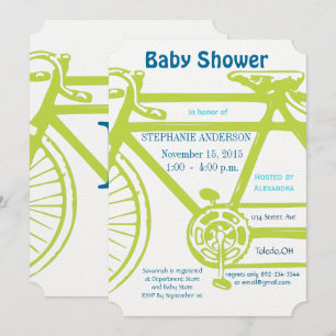 Vintage Modern Lime Bicycle Baby Boy Shower Invitation