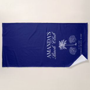 Vintage Modern Navy Beach Bachelorette Club Custom Towel