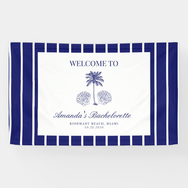 Vintage Modern Navy Beach Bachelorette Welcome Banner (Horizontal)