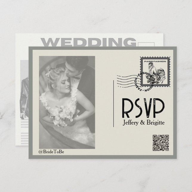 Vintage modern newspaper style wedding  postcard (Front/Back)
