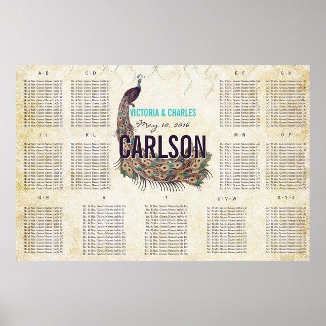Vintage Modern Peacock Seating Chart (Front)
