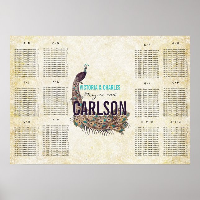 Vintage Modern Peacock Seating Chart (Front)