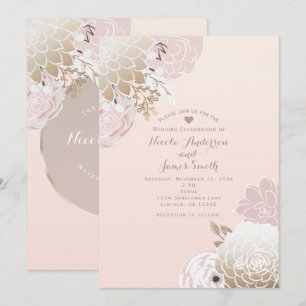 Vintage Modern Pink & Gold Rustic Floral Wedding Invitation
