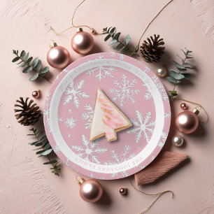 Vintage Modern Pink Snowflakes pattern Paper Plate