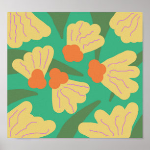 Vintage Modern Retro Floral Bold Doodle Art Poster