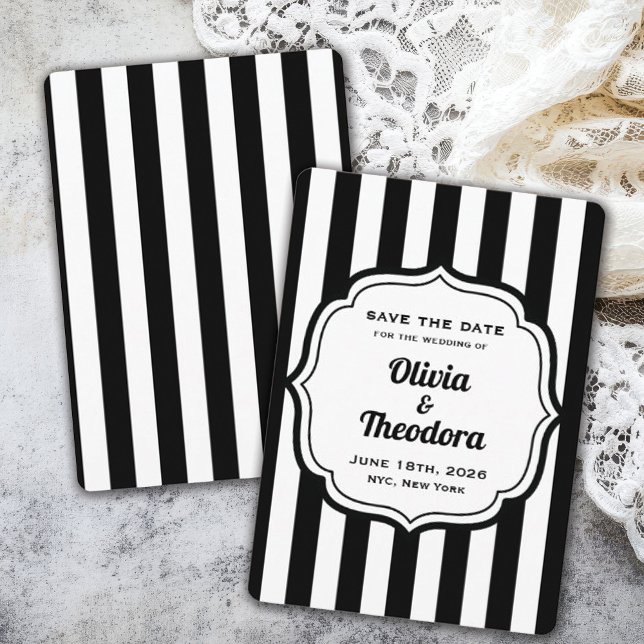 Vintage Modern Stripe Save the Date Cards (vintage modern black and white stripe save the date cards)