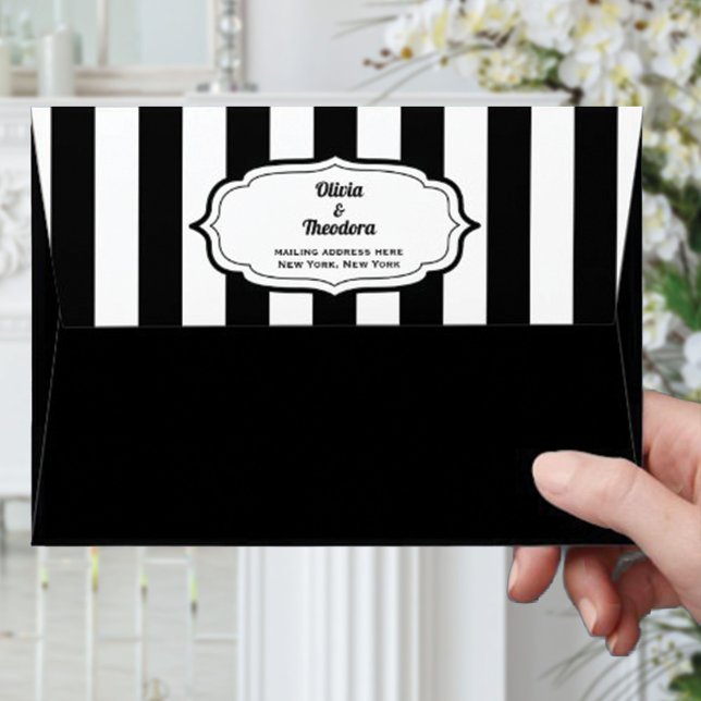 Vintage modern Stripe Wedding Envelope (vintage modern elegant black and white strip envelops )