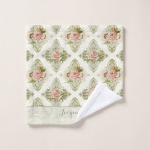 Vintage Modern Watercolor Floral Damask Pink Rose Wash Cloth