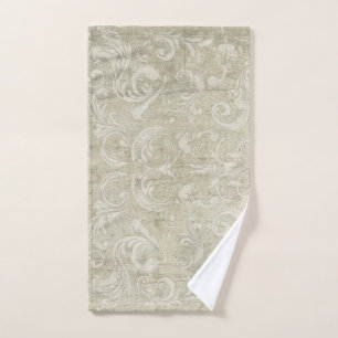 Vintage Modern Watercolor Gray Scroll Swirl Damask Hand Towel