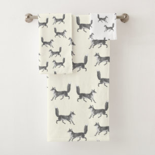 Vintage moderne Cute Grete Fox Motif sur ivoire