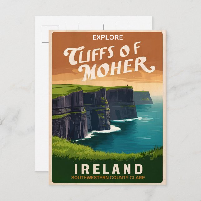 Vintage moher cliffs, Ireland nature gifts Postcard (Front/Back)