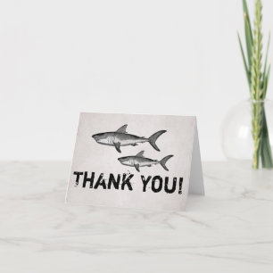 Vintage Mom and Baby Sharks Ocean ~Beach Thank You Card