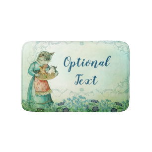 Vintage Mom Cat with Kittens Bath Mat