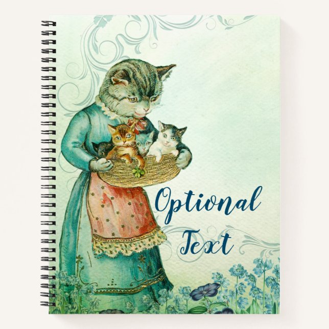 Vintage Mom Cat with Kittens Notebook (Front)
