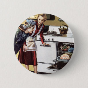 Vintage Mom in the Kitchen Cooking an Easter Ham 2 Inch Round Button