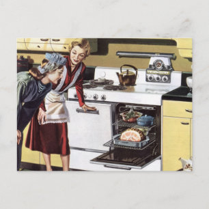 Vintage Mom in the Kitchen Cooking an Easter Ham Postcard