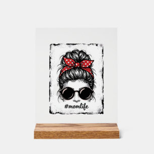 Vintage Mom Life Messy Bun Bandana Shirt Design_1 Acrylic Sign