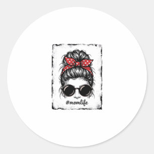 Vintage Mom Life Messy Bun Bandana Shirt Design_1 Classic Round Sticker
