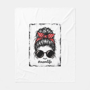Vintage Mom Life Messy Bun Bandana Shirt Design_1 Fleece Blanket