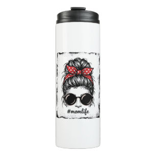 Vintage Mom Life Messy Bun Bandana Shirt Design_1 Thermal Tumbler