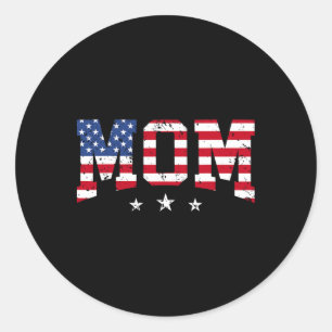 Vintage Mom Mother's Day American Mom Usa Flag 4th Classic Round Sticker