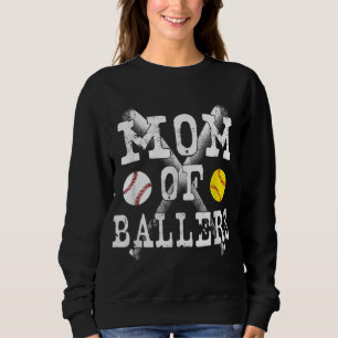 Vintage Mom of Ballers Funny Baseball Softball Lov Sweatshirt