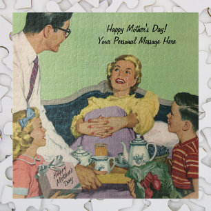 Vintage Mom Served Breakfast in Bed by Family Jigsaw Puzzle