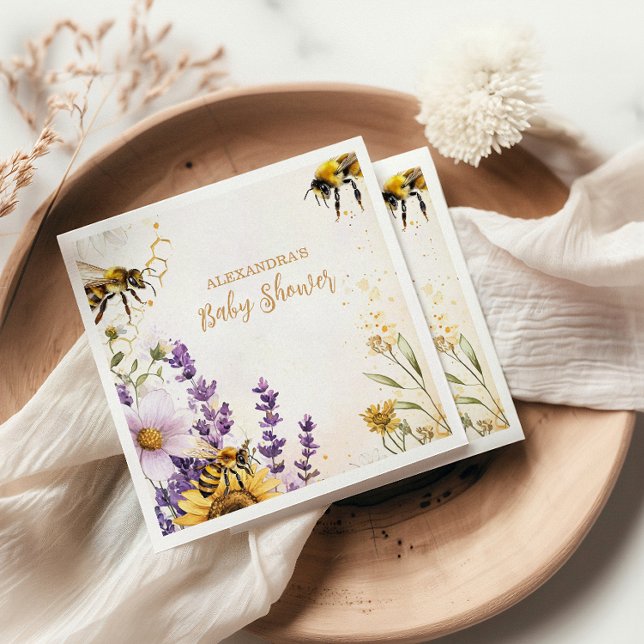 Vintage Mommy to Bee Wildflowers Baby Shower Napkin (Creator Uploaded)