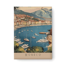 Vintage Monaco Harbour Travel Scene Custom Text