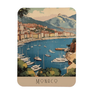 Vintage Monaco Harbour Travel Scene Custom Text Magnet