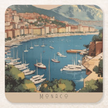 Vintage Monaco Harbour Travel Scene Custom Text