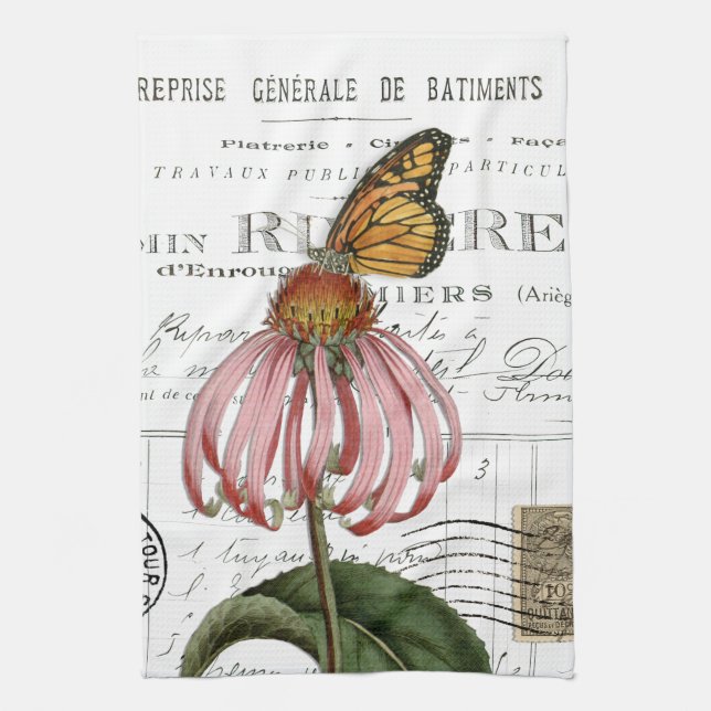 Vintage Monarch Butterfly Kitchen Hand Towel (Vertical)