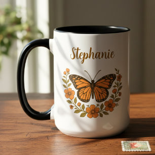 Vintage Monarch Butterfly – Name Gift for Her Two-Tone Coffee Mug